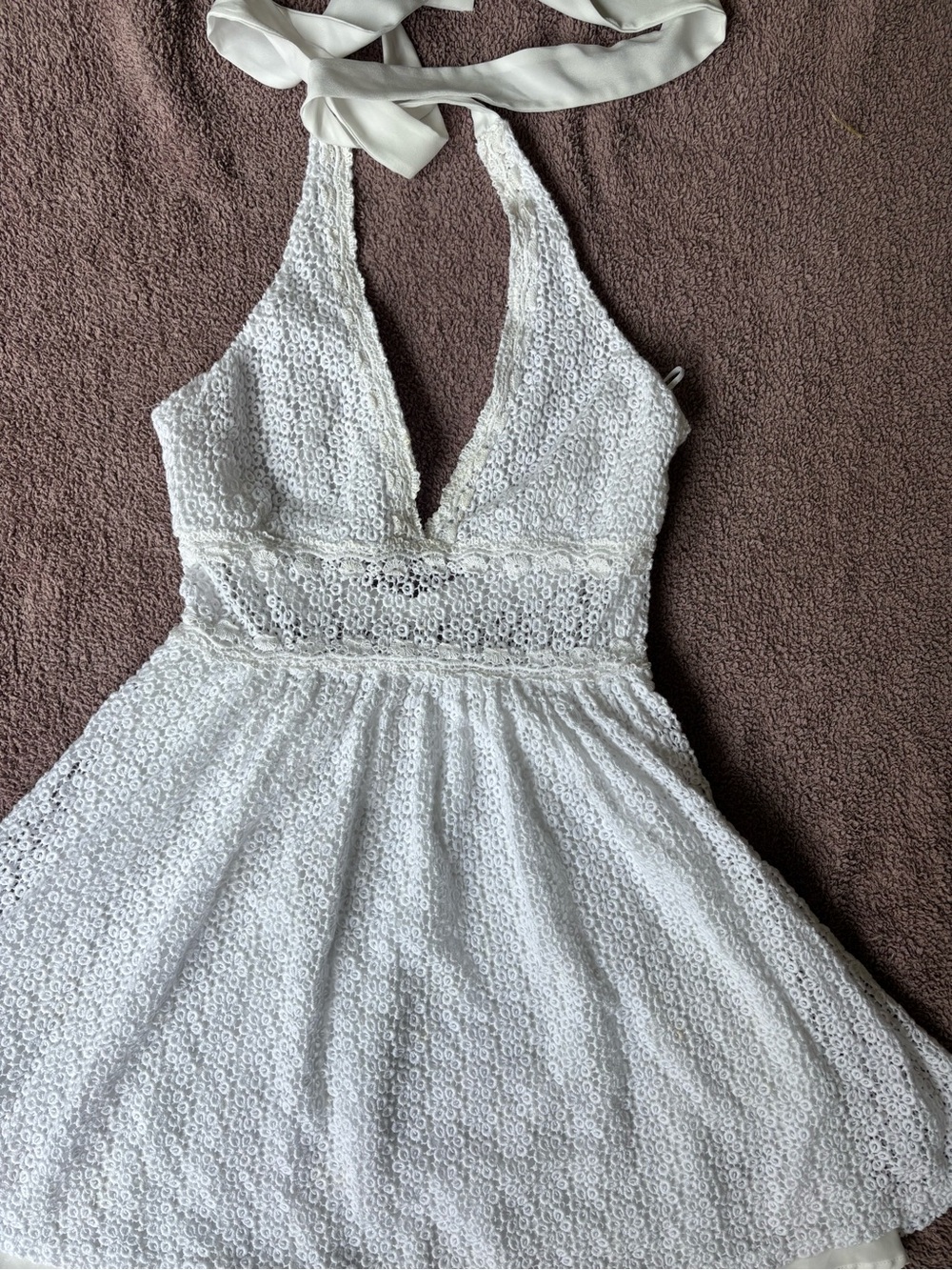 White Crochet Halter Dress FREE PEOPLE